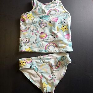 Place Girls' Light Blue Mermaid & Unicorn Tankini Set